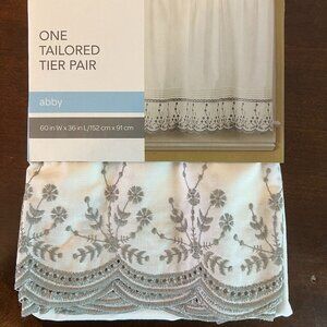 Curtains ~ ABBY One Tailored Tier PAIR - 60 x 36" Curtainworks Grey, White, Rod